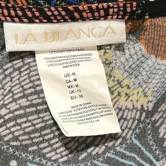 La Blanca Medium Sunlit Soiree Crepe Dress Swim Bathing Suit Cover Boho Floral - Picture 11 of 15